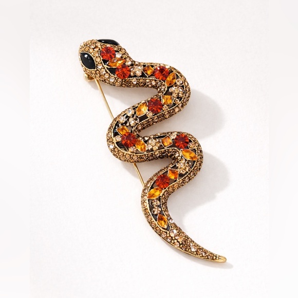 Anthropologie Jewelry - Snake Brooch with Red Amber Crystals Serpent Brooch